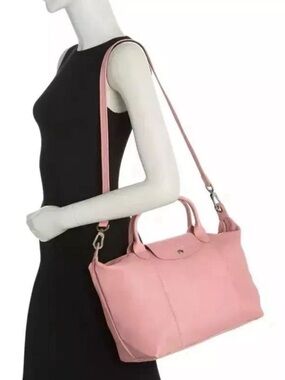 Longchamp Le Pliage Cuir Leather Medium Shoulder Bag Tote Blush Pink